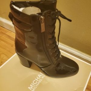 Michael Kors Black Rosario Lace up Patent Leather Booties